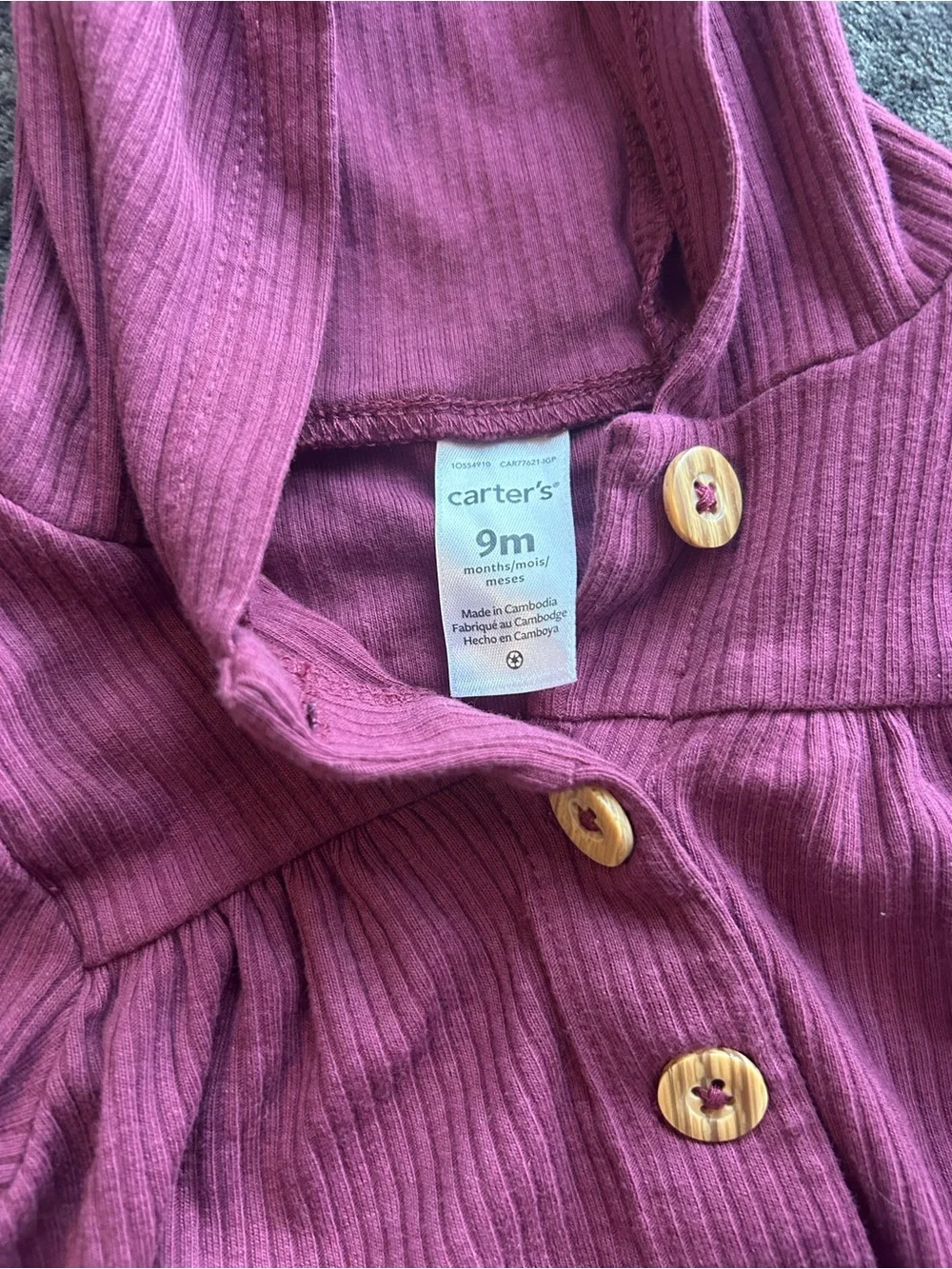 Carter's Ribbed Hooded Top & Jogger Set - Berry Pink size 9 months